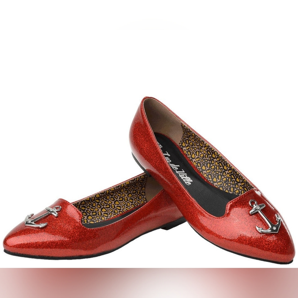 Red Lux De Ville T.U.K Flats with Anchor decal Size 8